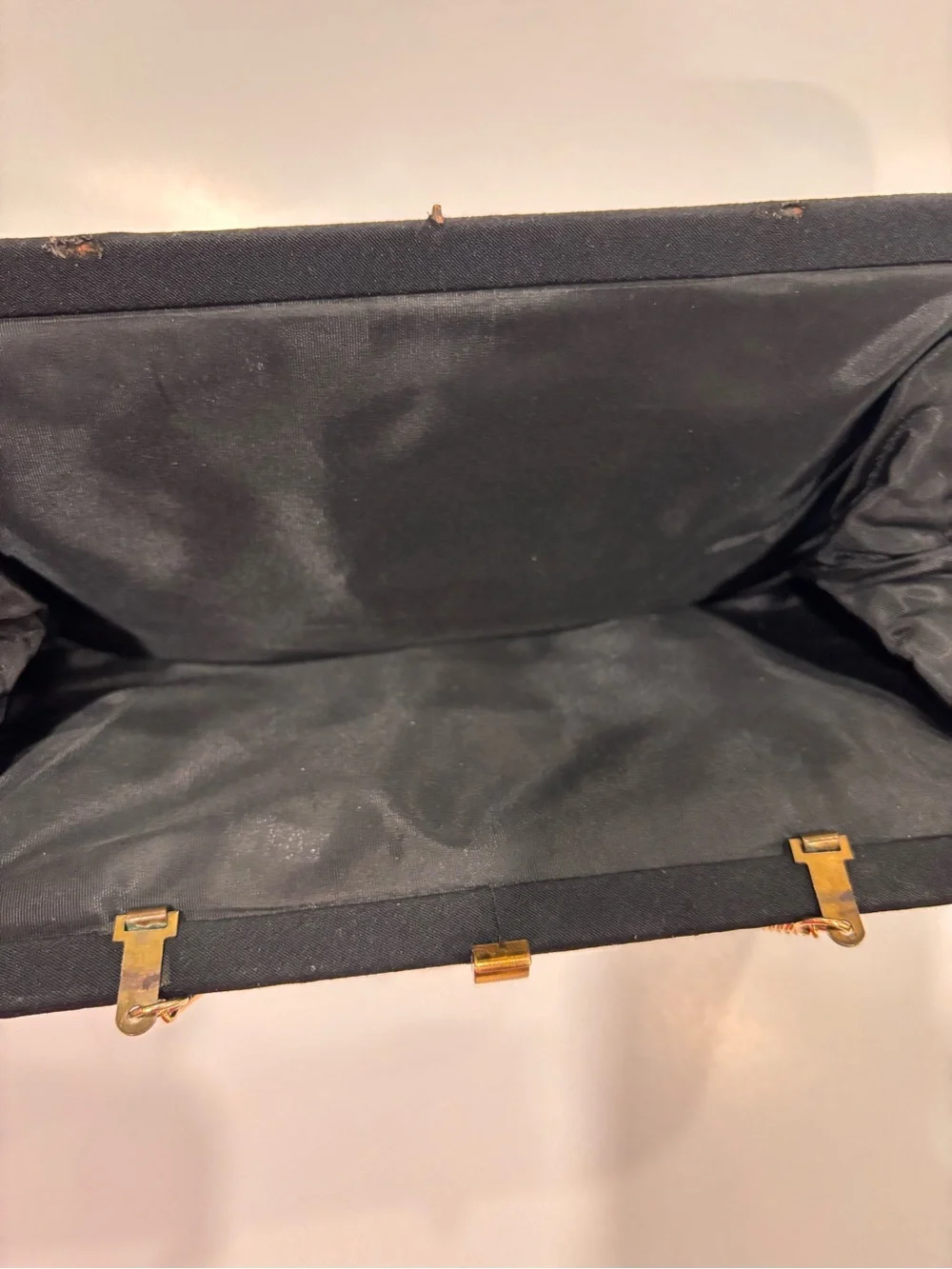 Vintage 1950/60 Faille Black Evening Clutch Gold Foldaway Chain Kiss Lock